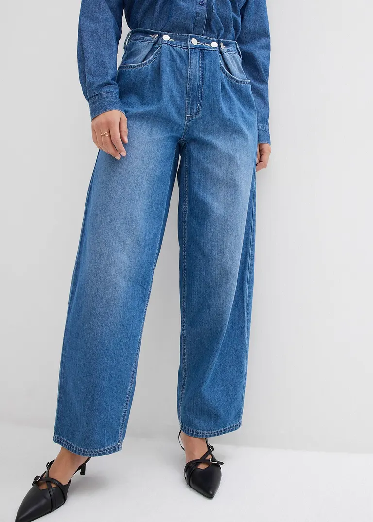 Bonprix Weite Balloon Leg Jeans Mit Knöpfen Am Bund - Blau Regular