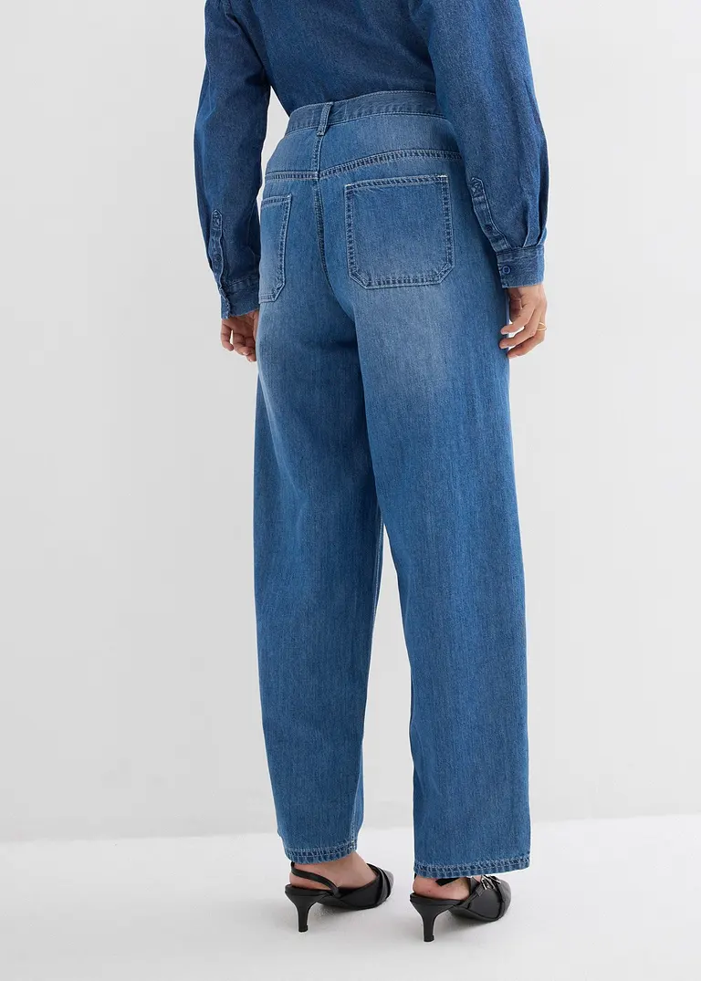 Bonprix Weite Balloon Leg Jeans Mit Knöpfen Am Bund - Blau Regular