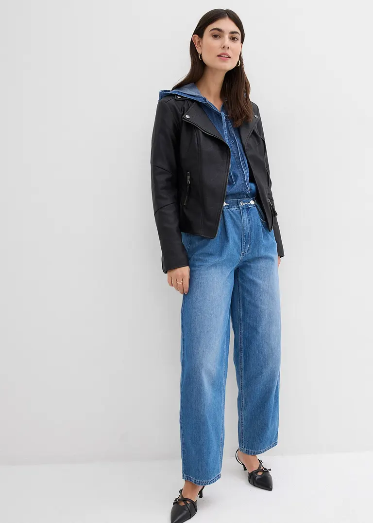 Bonprix Weite Balloon Leg Jeans Mit Knöpfen Am Bund - Blau Regular