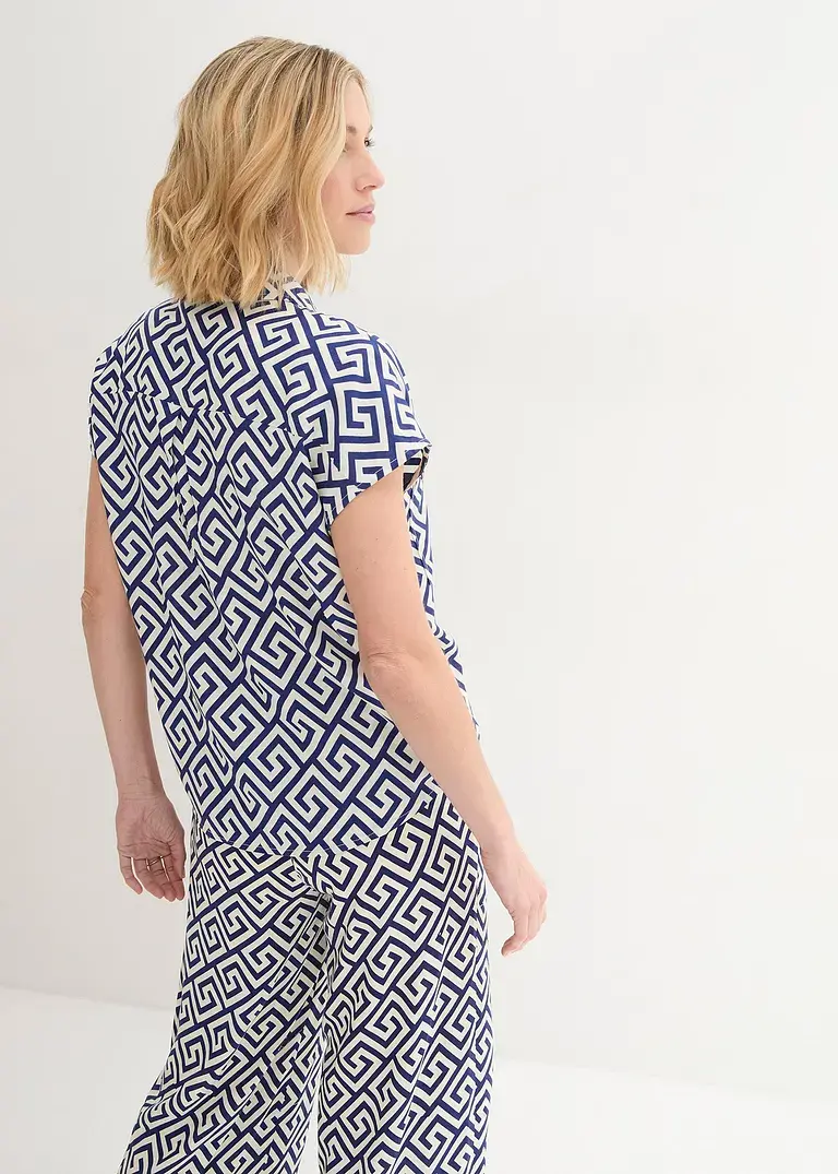 Bonprix Weite Bluse Mit Geometrischem Druck - Blau - Damen