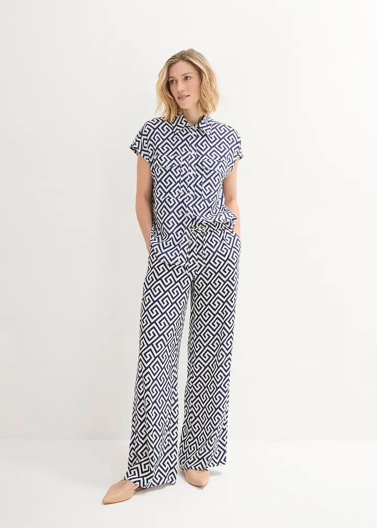 Bonprix Weite Bluse Mit Geometrischem Druck - Blau - Damen