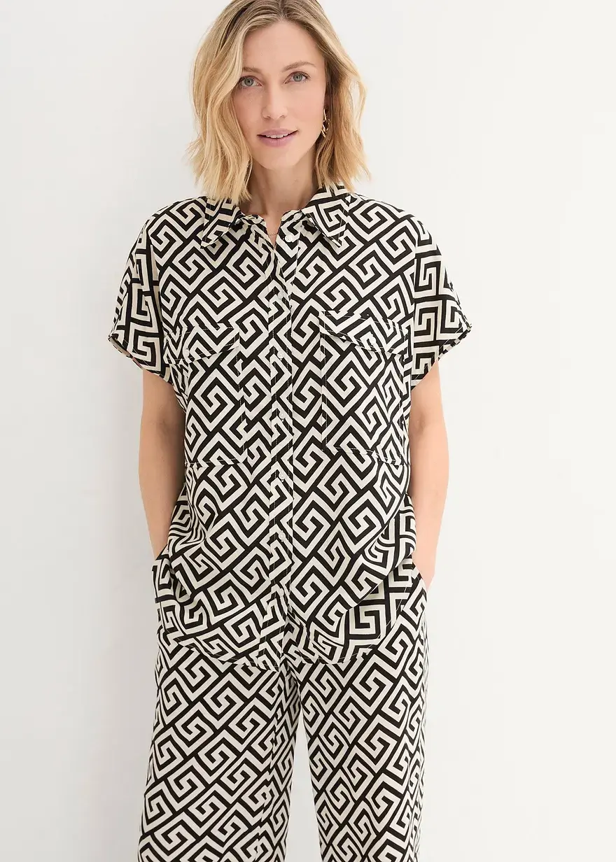 Bonprix Weite Bluse Mit Geometrischem Druck - Schwarz - Damen