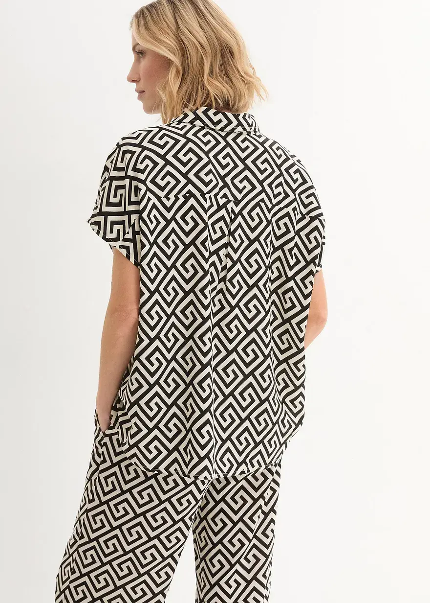 Bonprix Weite Bluse Mit Geometrischem Druck - Schwarz - Damen
