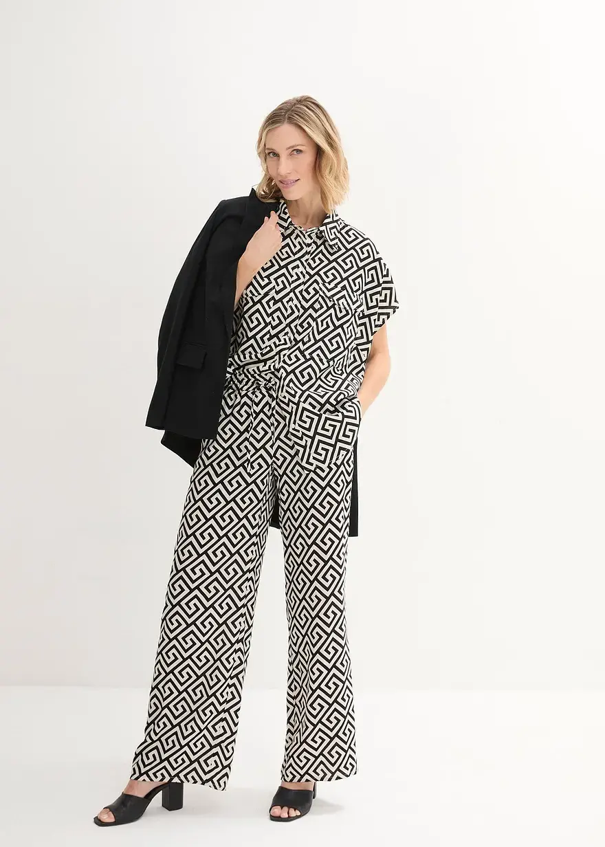 Bonprix Weite Bluse Mit Geometrischem Druck - Schwarz - Damen