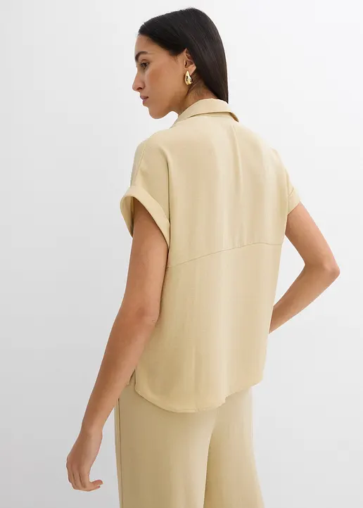 Bonprix Weite Bluse Mit Kurzem Arm Aus Strukturiertem Crêpe - Beige