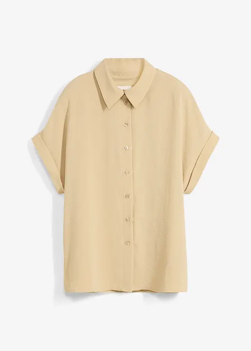bonprix Weite Bluse mit kurzem Arm aus strukturiertem Crêpe - beige