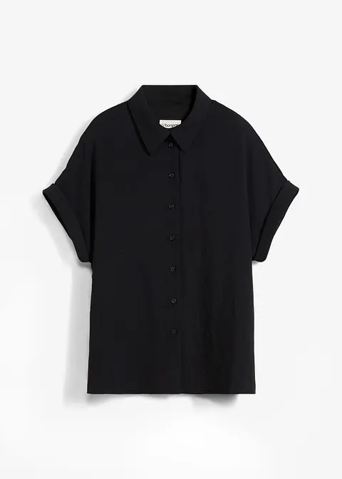 bonprix Weite Bluse mit kurzem Arm aus strukturiertem Crêpe - schwarz