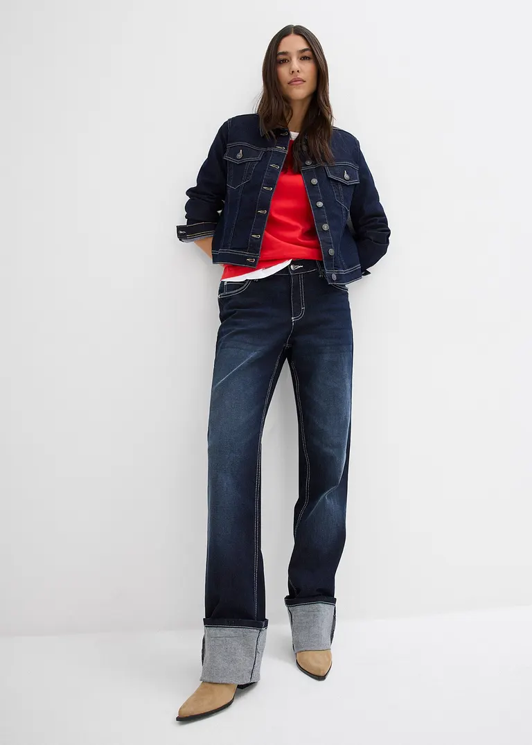 Bonprix Weite Boyfriend Jeansjacke Mit Stretch - Blau - Damen