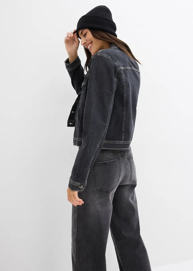 Bonprix Weite Boyfriend Jeansjacke Mit Stretch - Schwarz