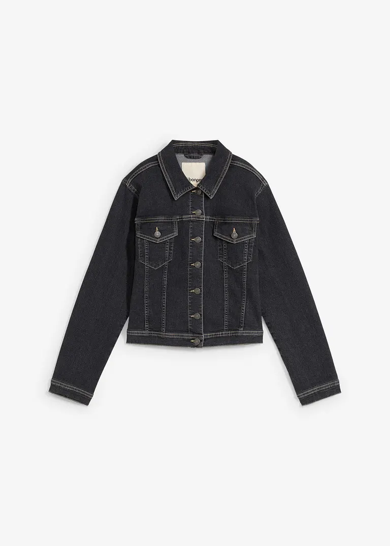 bonprix Weite Boyfriend Jeansjacke mit Stretch - schwarz