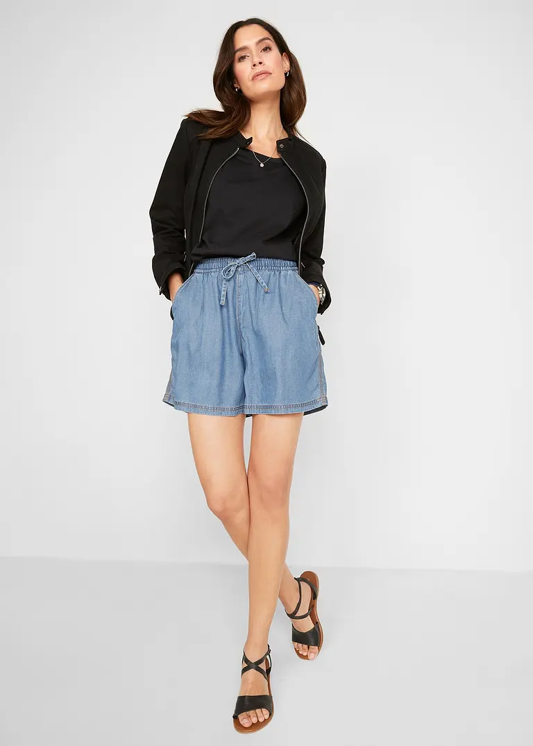 Bonprix Weite Denim-Shorts Mit Bequembund - Blau - Damen