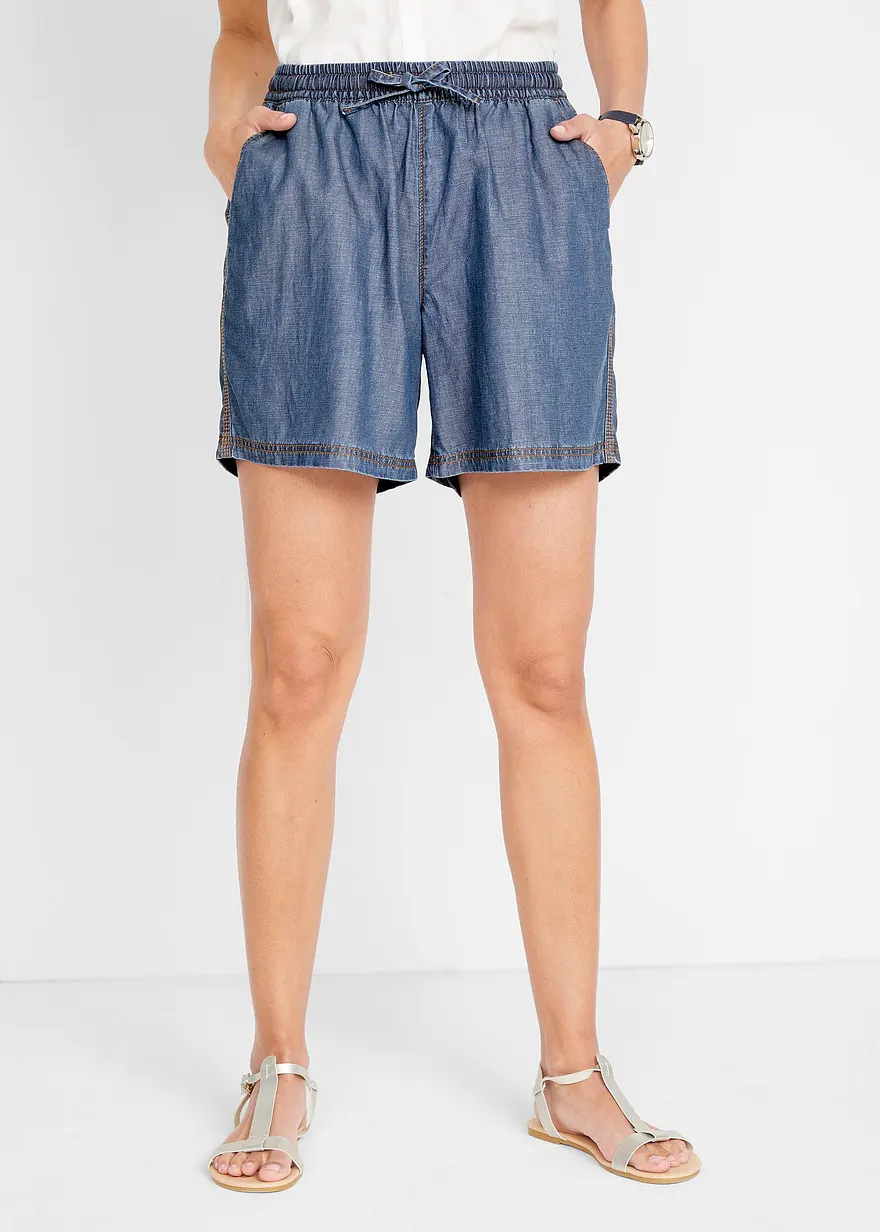 Bonprix Weite Denim-Shorts Mit Bequembund - Blau - Damen