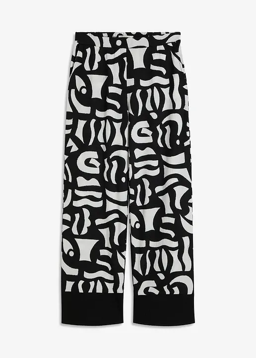 bonprix weite Hose mit graphischem Print - schwarz petite