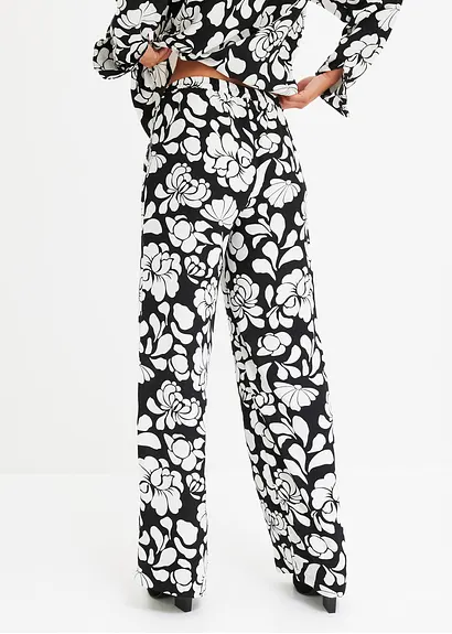 Bonprix Weite Hose Mit Modischem Print Und Elastischem Bund - Schwarz