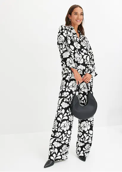 Bonprix Weite Hose Mit Modischem Print Und Elastischem Bund - Schwarz