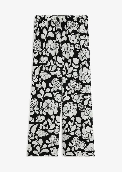 bonprix weite Hose mit modischem Print und elastischem Bund - schwarz