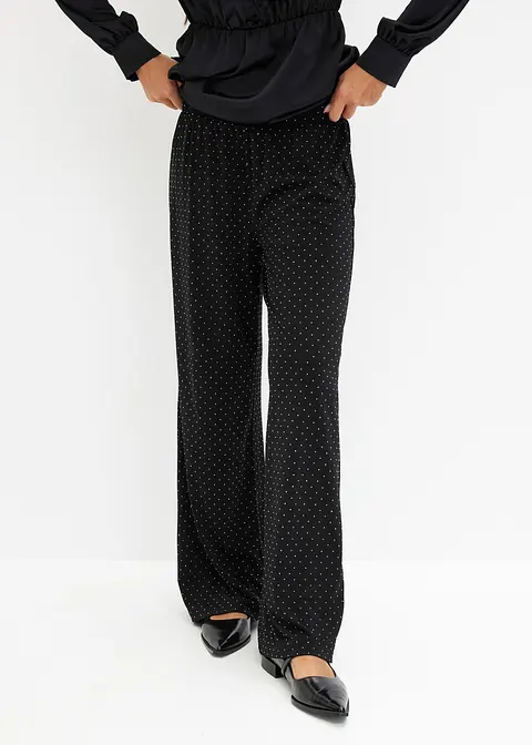 Bonprix Weite Hose Mit Strass-Applikation - Schwarz - Damen