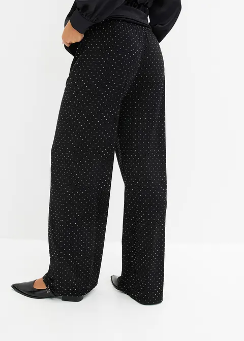 Bonprix Weite Hose Mit Strass-Applikation - Schwarz - Damen