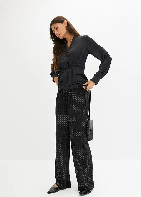 Bonprix Weite Hose Mit Strass-Applikation - Schwarz - Damen