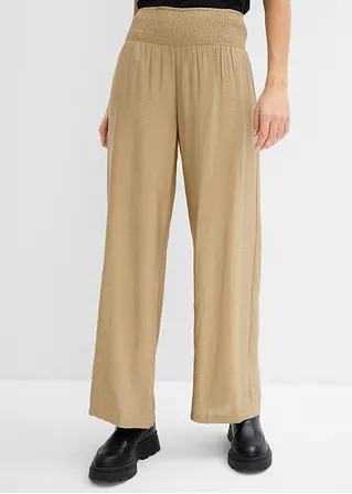 Bonprix Weite Hose Mit Viskose Und Smockbund - Braun - Damen