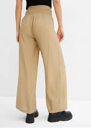 Bonprix Weite Hose Mit Viskose Und Smockbund - Braun - Damen