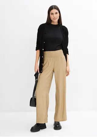 Bonprix Weite Hose Mit Viskose Und Smockbund - Braun - Damen