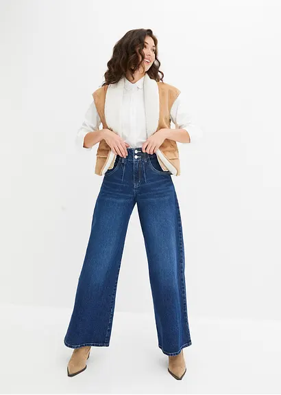 Bonprix Weite Jeans Mit Hohem Bund - Blau Petite - Damen