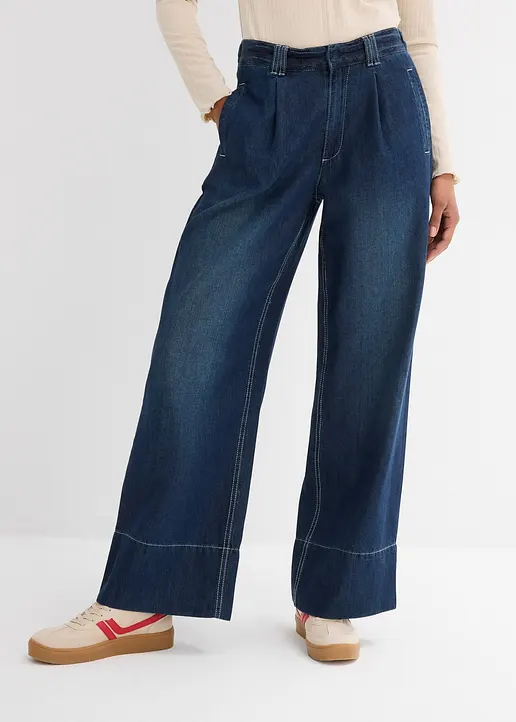 Bonprix Weite Jeans Mit Hohem Bund - Blau Regular - Damen
