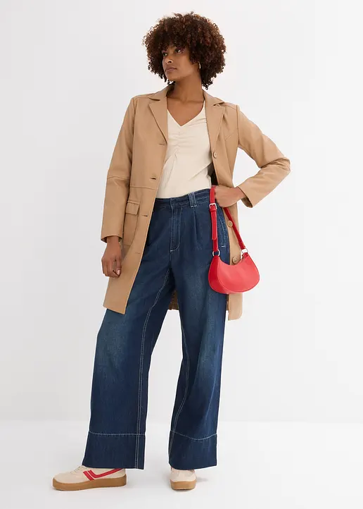 Bonprix Weite Jeans Mit Hohem Bund - Blau Regular - Damen