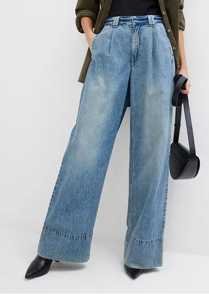 Bonprix Weite Jeans Mit Hohem Bund - Blau Regular - Damen