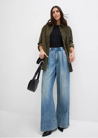 Bonprix Weite Jeans Mit Hohem Bund - Blau Regular - Damen