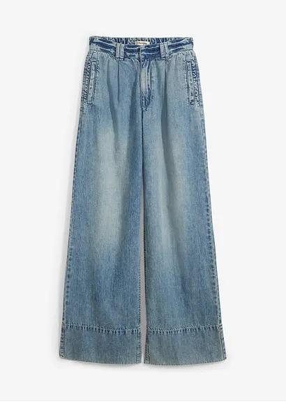 bonprix Weite Jeans mit hohem Bund - blau regular - Damen