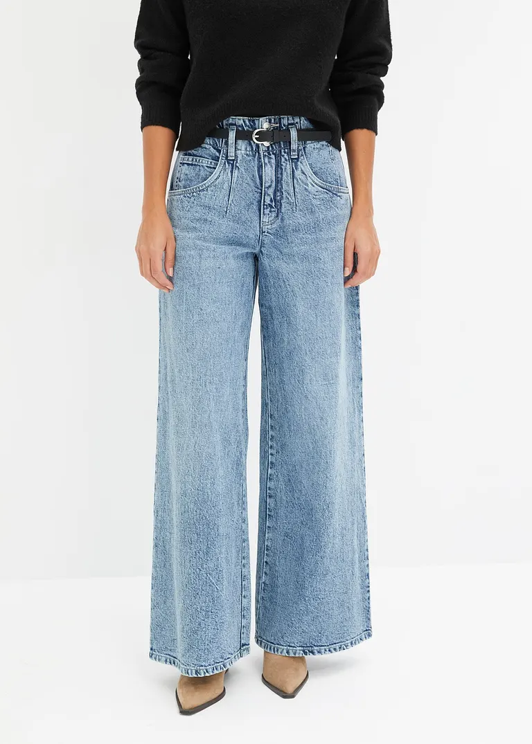 Bonprix Weite Jeans Mit Hohem Bund - Blau Regular - Damen