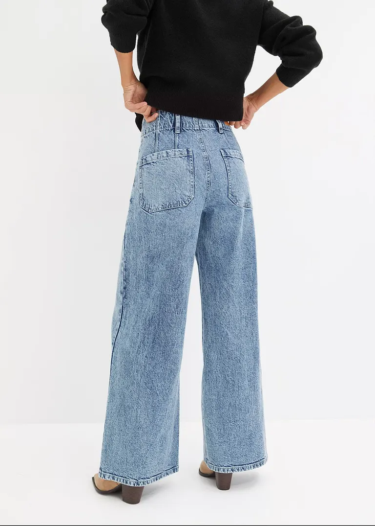 Bonprix Weite Jeans Mit Hohem Bund - Blau Regular - Damen