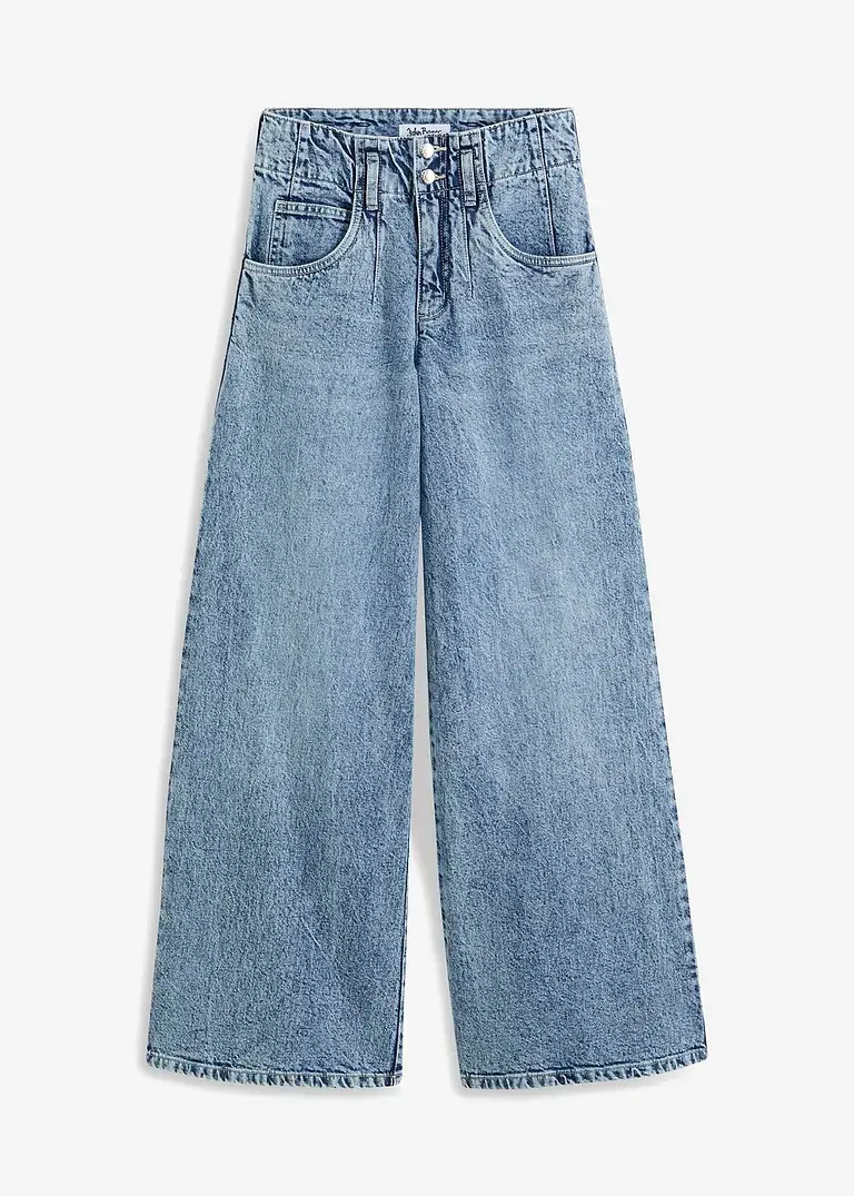bonprix Weite Jeans mit hohem Bund - blau regular - Damen