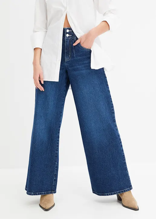 Bonprix Weite Jeans Mit Hohem Bund - Blau Regular - Damen