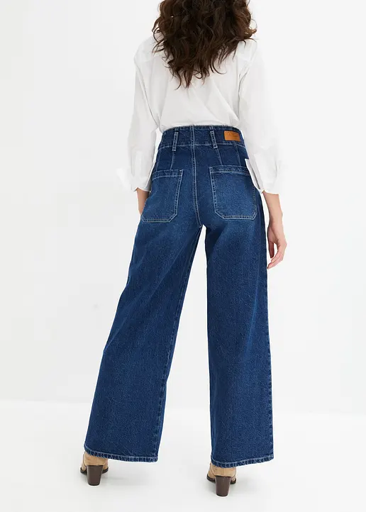 Bonprix Weite Jeans Mit Hohem Bund - Blau Regular - Damen