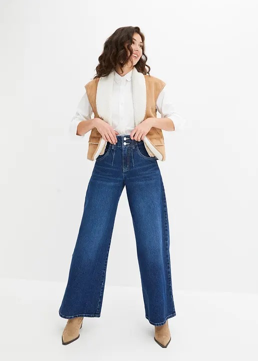 Bonprix Weite Jeans Mit Hohem Bund - Blau Regular - Damen