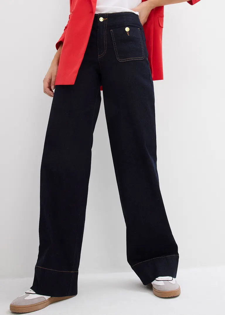 Bonprix Weite Jeans Mit Mittlerem Bund Und Stretch - Blau Petite - Damen