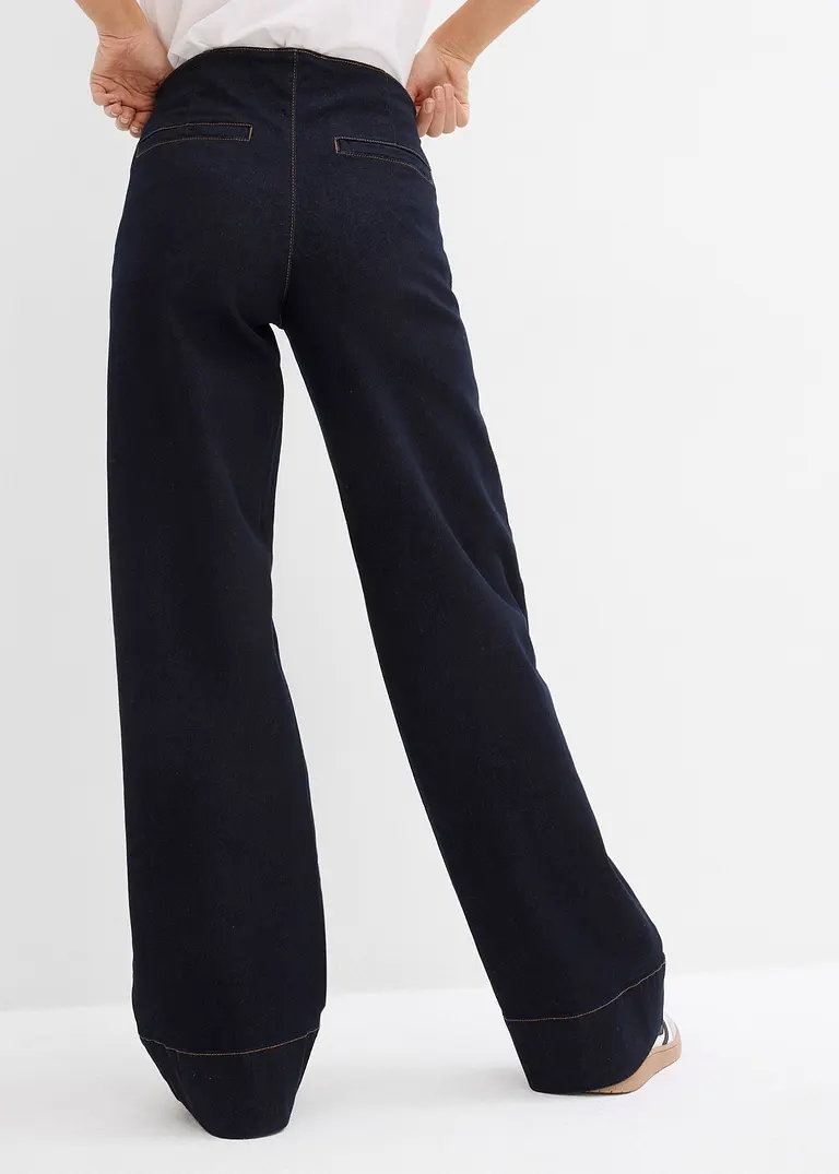 Bonprix Weite Jeans Mit Mittlerem Bund Und Stretch - Blau Petite - Damen