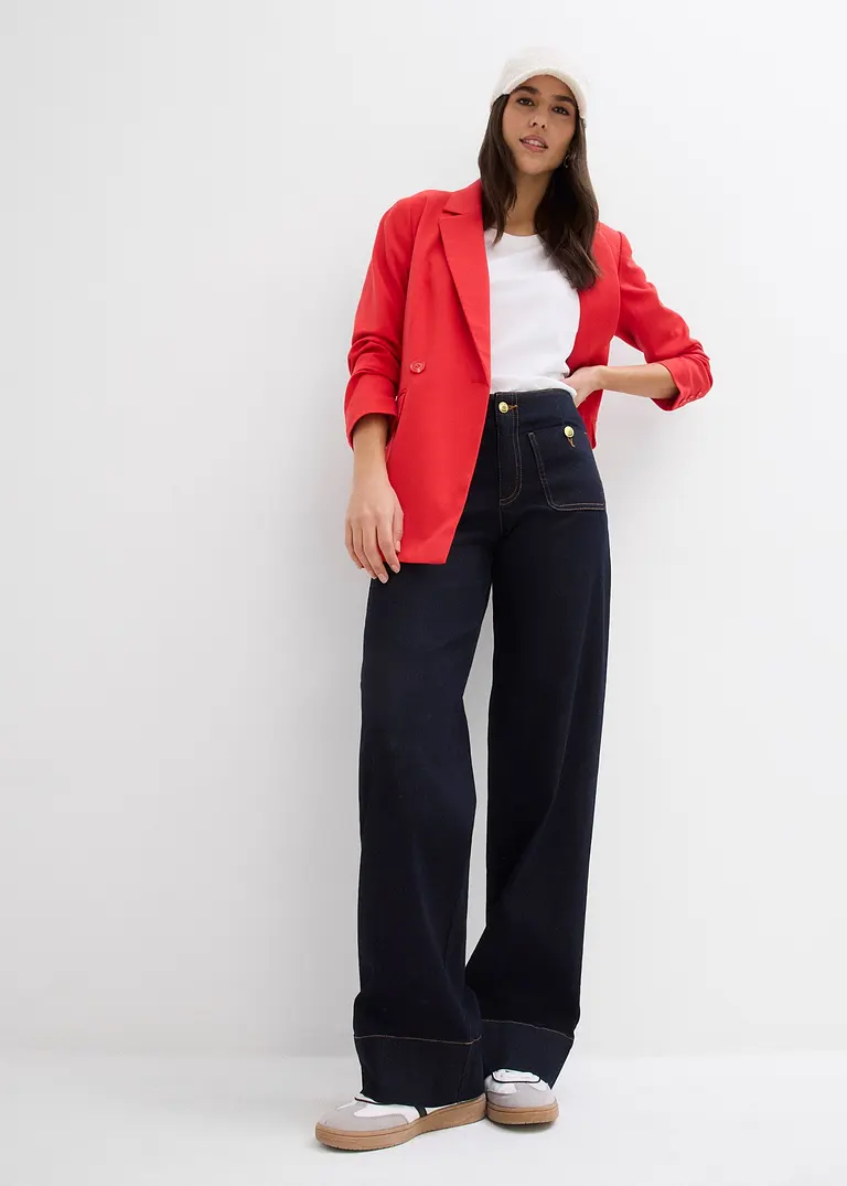 Bonprix Weite Jeans Mit Mittlerem Bund Und Stretch - Blau Petite - Damen