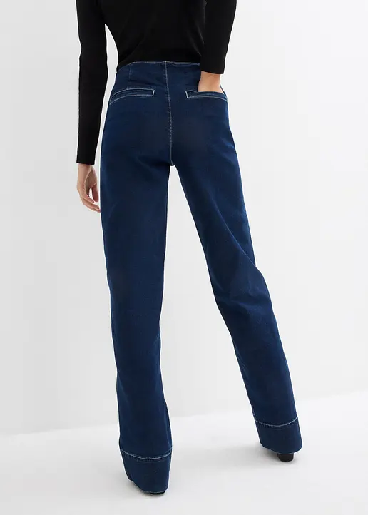 Bonprix Weite Jeans Mit Mittlerem Bund Und Stretch - Blau Petite - Damen