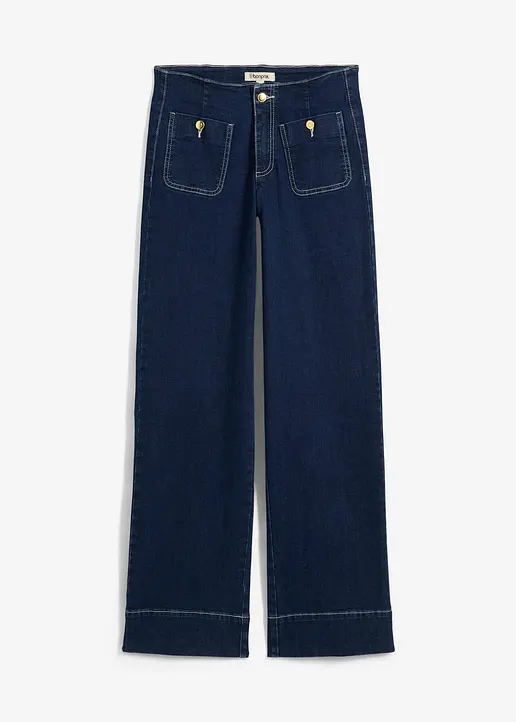 bonprix Weite Jeans mit mittlerem Bund und Stretch - blau petite - Damen