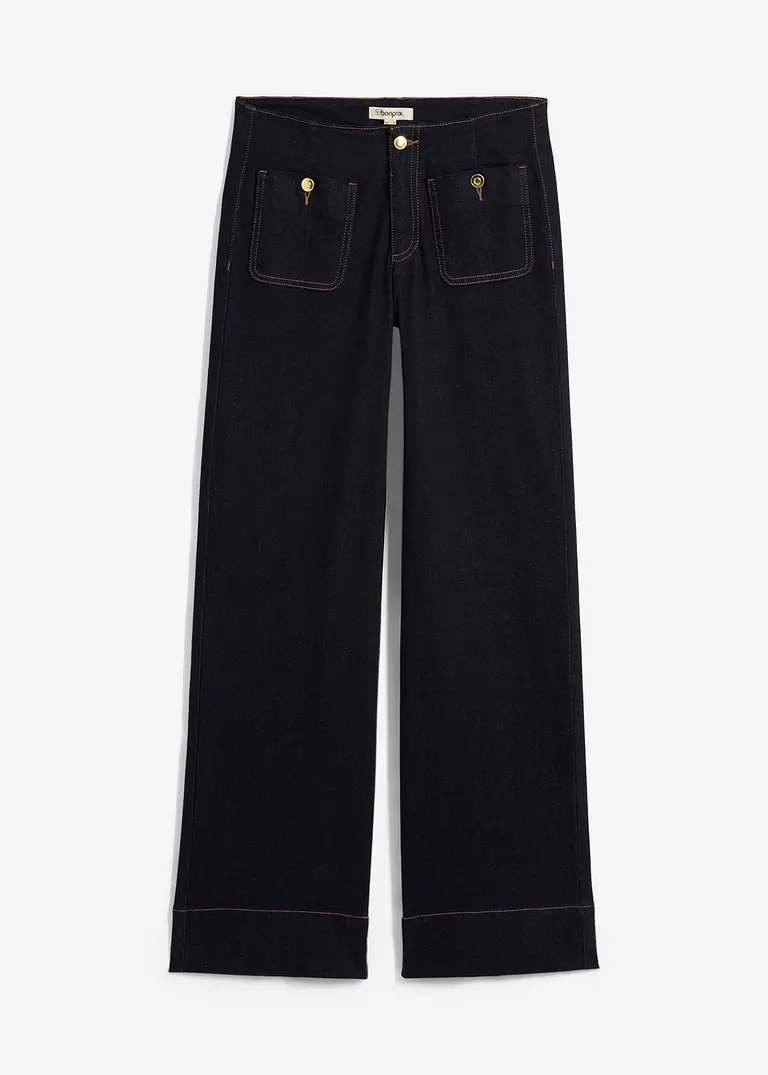 bonprix Weite Jeans mit mittlerem Bund und Stretch - blau petite - Damen