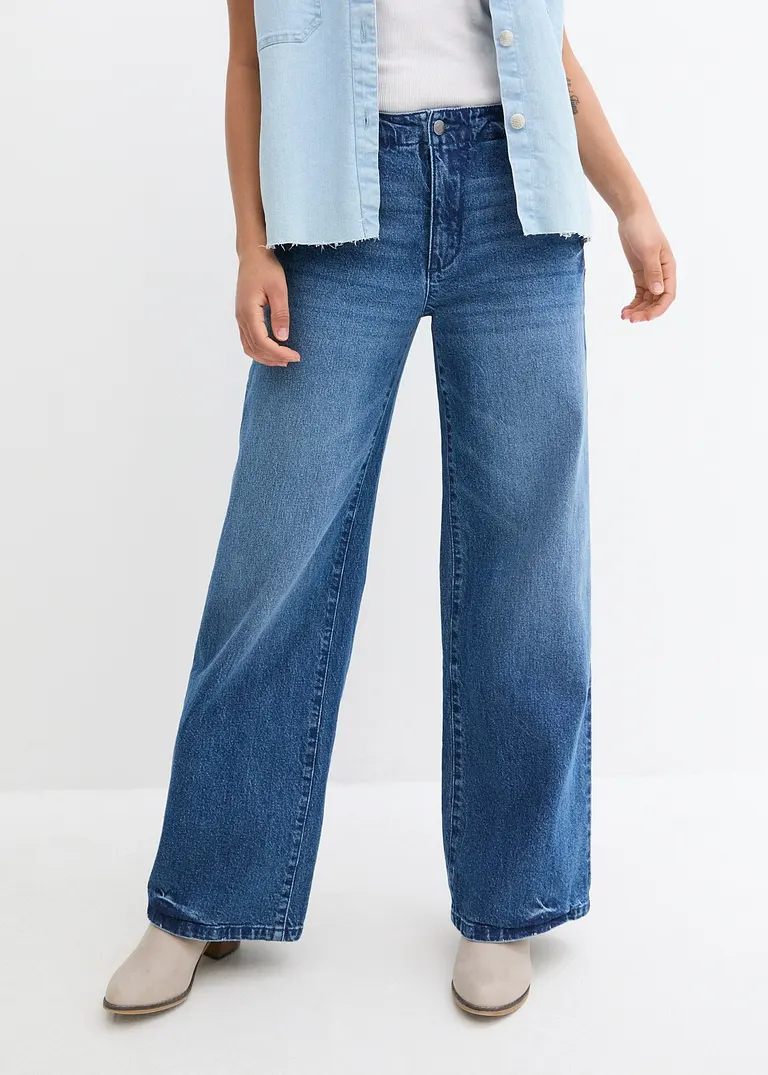 Bonprix Weite Jeans Mit Mittlerer Bundweite - Blau Regular