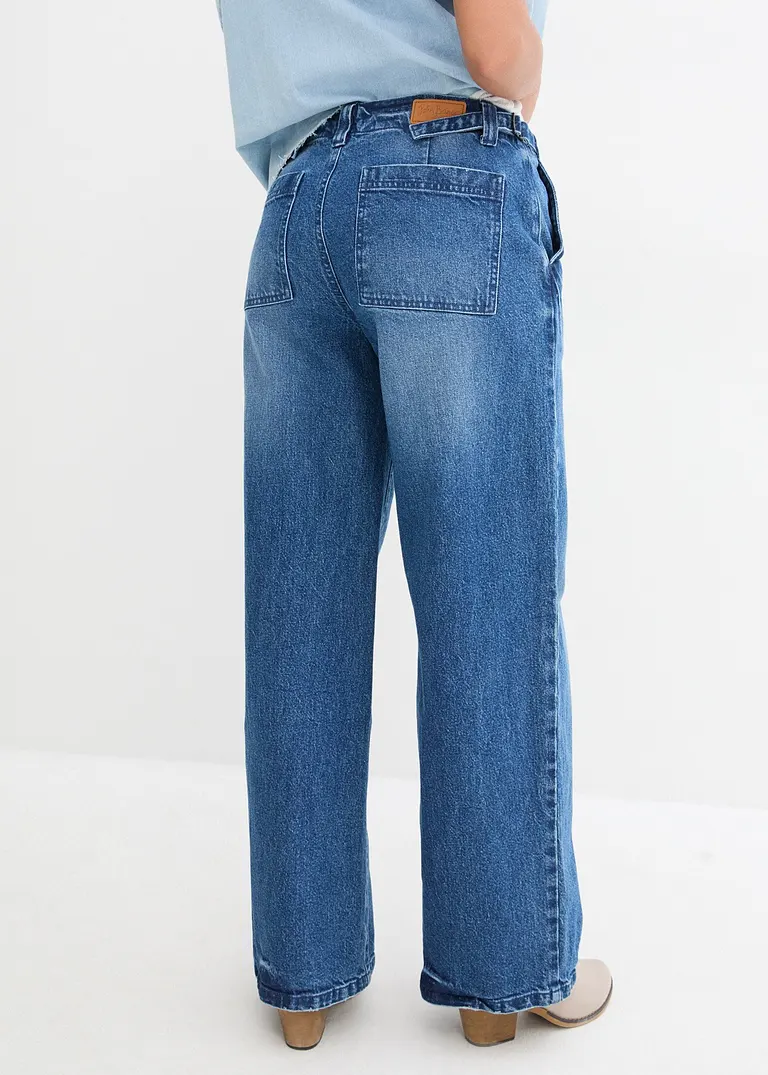Bonprix Weite Jeans Mit Mittlerer Bundweite - Blau Regular