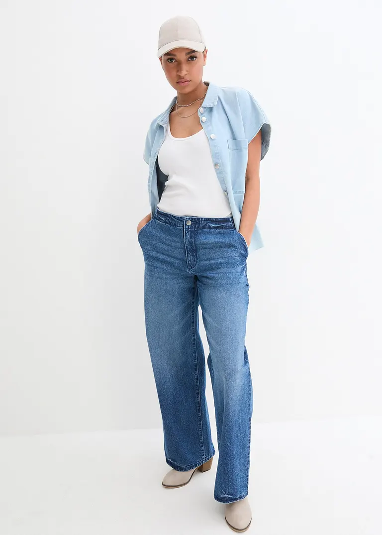 Bonprix Weite Jeans Mit Mittlerer Bundweite - Blau Regular