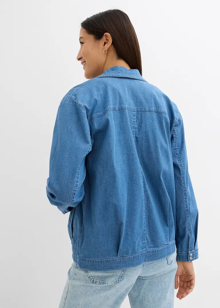 Bonprix Weite Jeansjacke Im Blousonstil Mit Reißverschluss - Blau - Damen