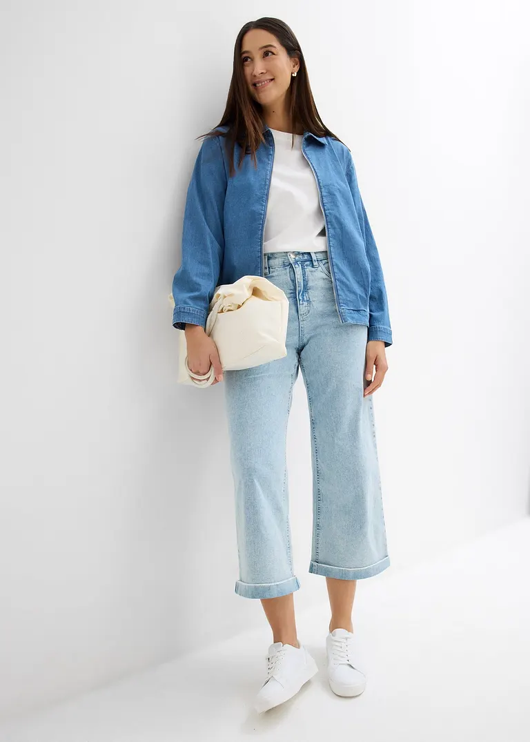 Bonprix Weite Jeansjacke Im Blousonstil Mit Reißverschluss - Blau - Damen