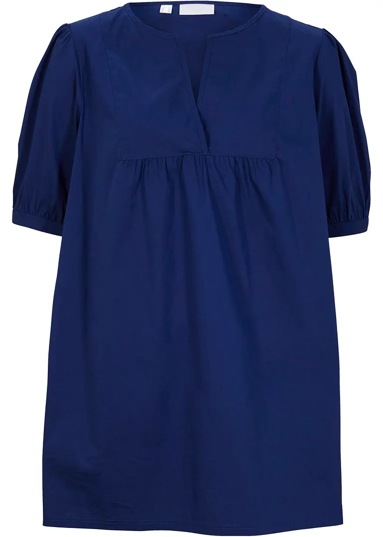 bonprix Weite Longbluse mit kurzen Ärmeln - blau - Damen
